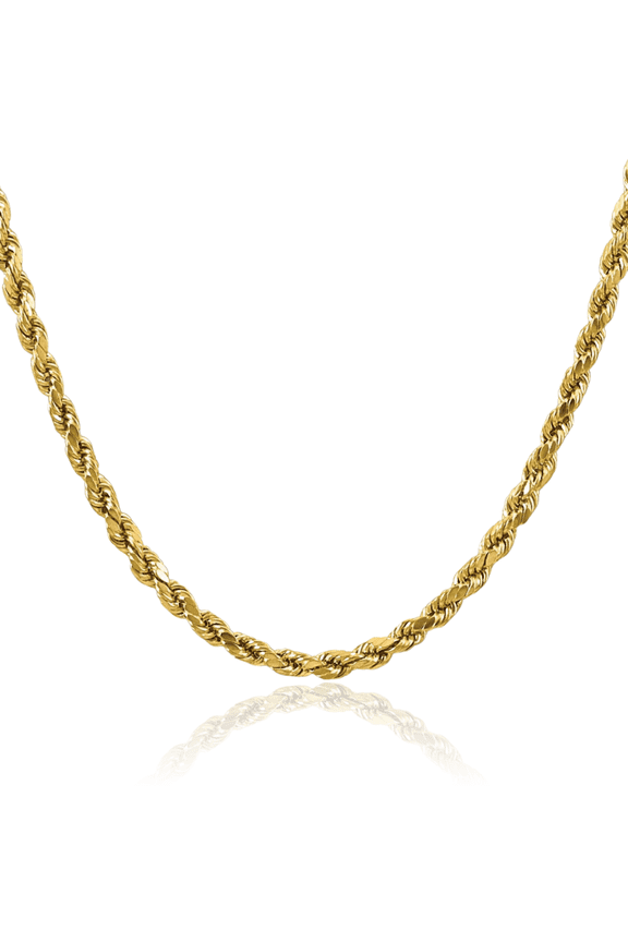 14K Solid Yellow Gold 4mm Rope Chain Twisted Link Necklace 16 inch
