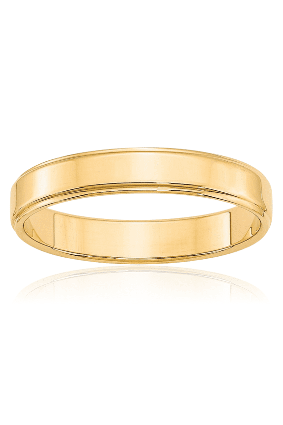 14K Solid Yellow Gold 4mm Step Edge Plain Classic Wedding Band Ring