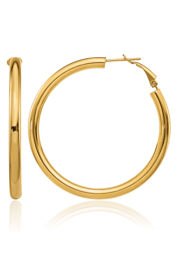 14K Yellow Gold Extra Large Round Hoop Earrings - 50mm 2 inch - Lightweight, Omega Back Women's
