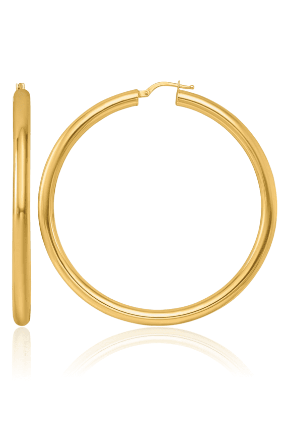 14K Yellow Gold Round Extra Large Hoop Earrings - 58mm 2-1/4 inch - Lightweight, Snap Back Women's