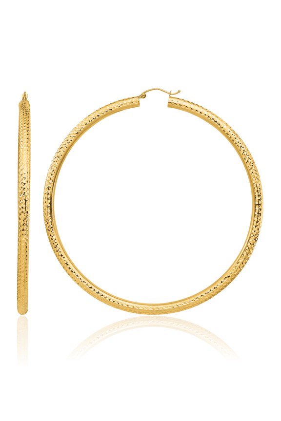 14K Solid Yellow Gold 4x80mm Round Tube Extra Large Hoop Earrings