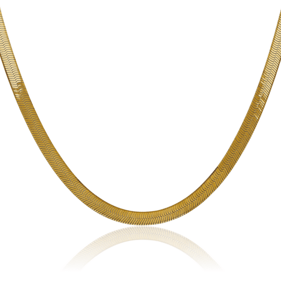 14K Solid Yellow Gold 5mm Herringbone Chain Necklace 16 inch