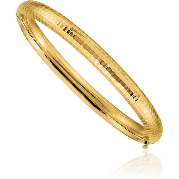 14K Solid Yellow Gold 6.35mm Hammered Hinged Bangle Bracelet