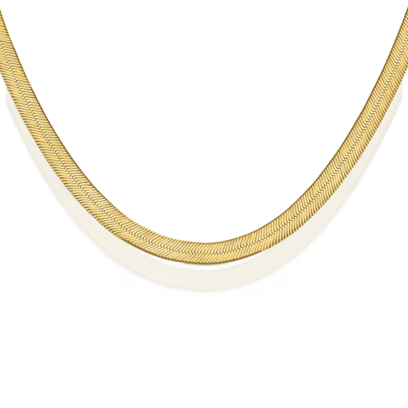 14K Solid Yellow Gold 6.5mm Herringbone Chain Necklace