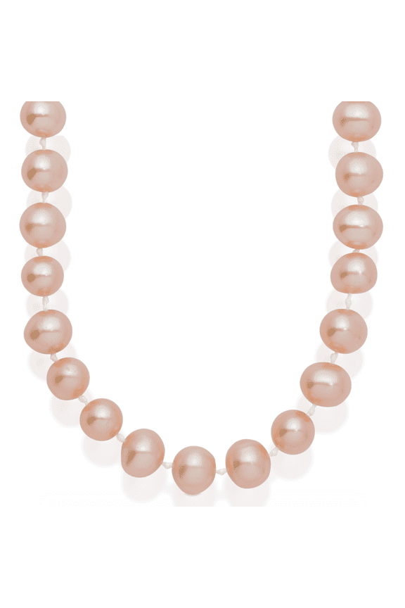 14K Solid Yellow Gold 7mm Pink Near Round Freshwater Cultured Pearl Necklace Chain