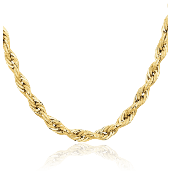 14K Solid Yellow Gold 7mm Rope Chain Twisted Link Necklace