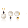 thumbnail image 1 of 14K Solid Yellow Gold 7mm White Round Freshwater Cultured Pearl .30sa Blue Sapphire Stud Earrings Necklace Chain Pendant Charm Set September Birthstone Jewelry, 1 of 3