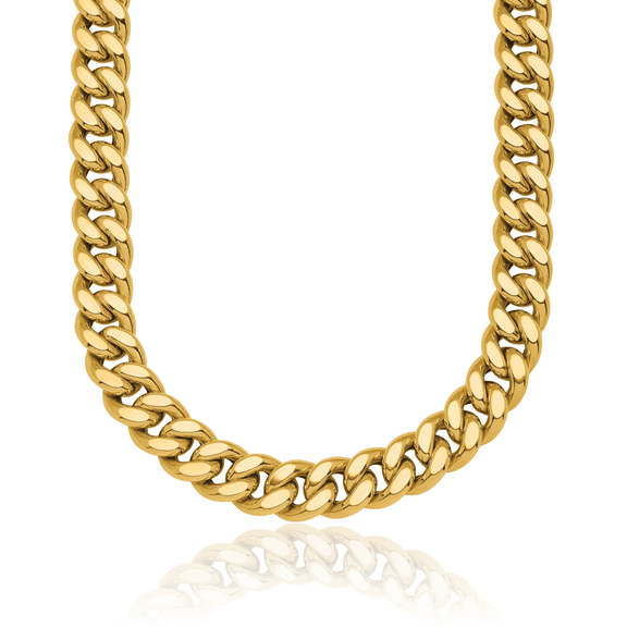 14K Solid Yellow Gold 8.8mm Curb Link Chain Necklace
