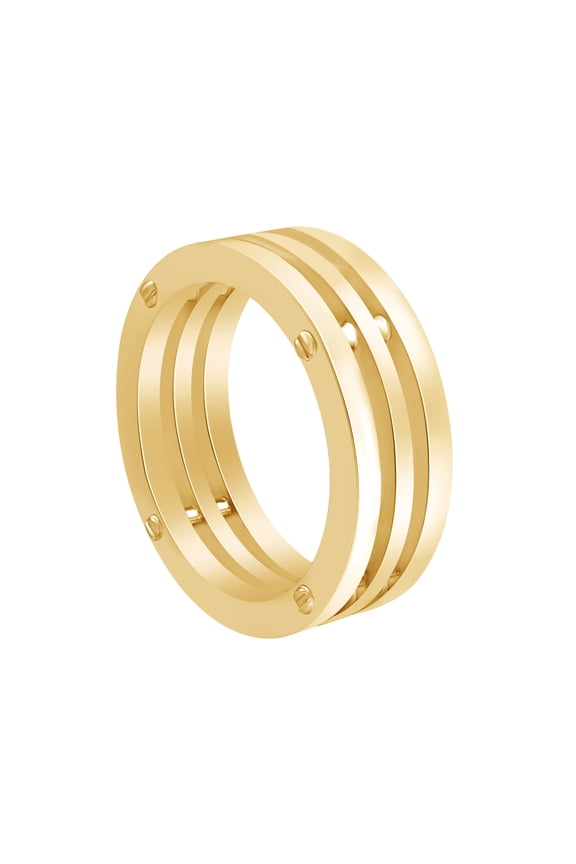14K Solid Yellow Gold 8MM Three Row Wedding Band Ring for Men