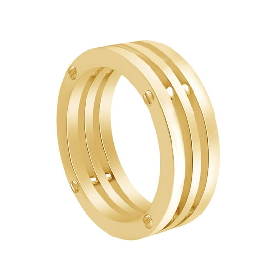 AFFY 14K Solid Yellow Gold 8MM Three Row Wedding Band Ring for Men