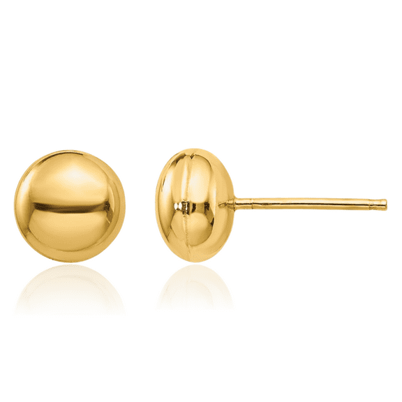 14K Solid Yellow Gold 8mm Button Stud Earrings