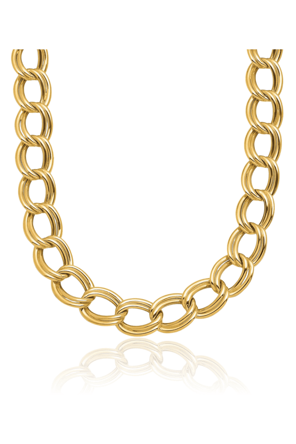 14K Solid Yellow Gold 8mm Double Link Chain Necklace