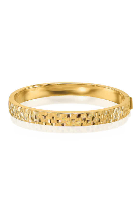 14K Solid Yellow Gold Hinged Bangle Bracelet - 7 inch - Diamond Cut, Polished Women's