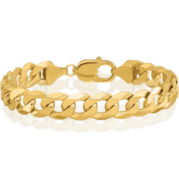 14K Solid Yellow Gold 9.5mm Curb Link Chain Bracelet