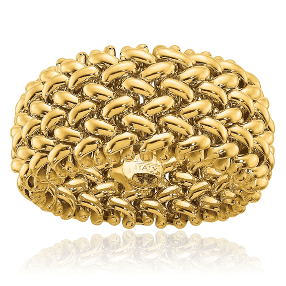 14K Solid Yellow Gold 9.5mm Mesh Statement Ring