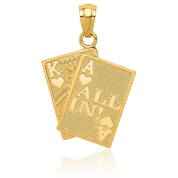 ICE CARATS 14K Solid Yellow Gold Medium Ace of Hearts Poker Card Pendant Necklace - 22.5mm 7/8 inch - Polished, Textured Men's