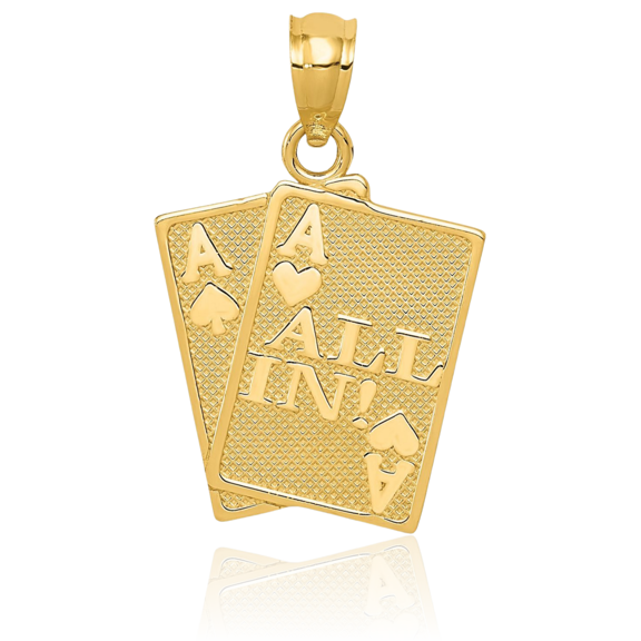 ICE CARATS 14K Solid Yellow Gold Medium Ace of Hearts Poker Card Pendant Necklace - 21.5mm 7/8 inch - Polished, Textured Men's