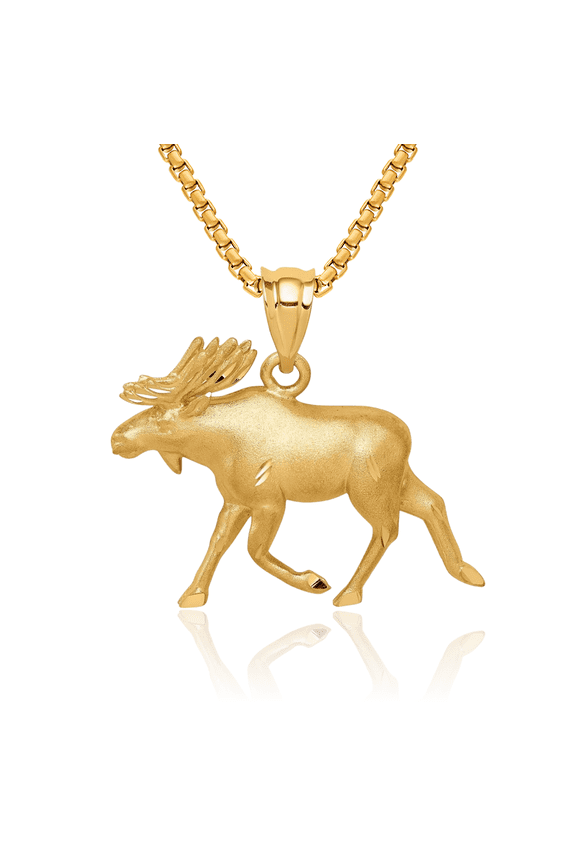 14K Solid Yellow Gold Alaskan Moose Necklace Chain Pendant Charm