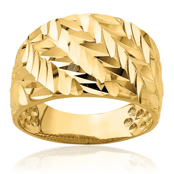14K Solid Yellow Gold Arrow Slash Chunky Dome Statement Ring