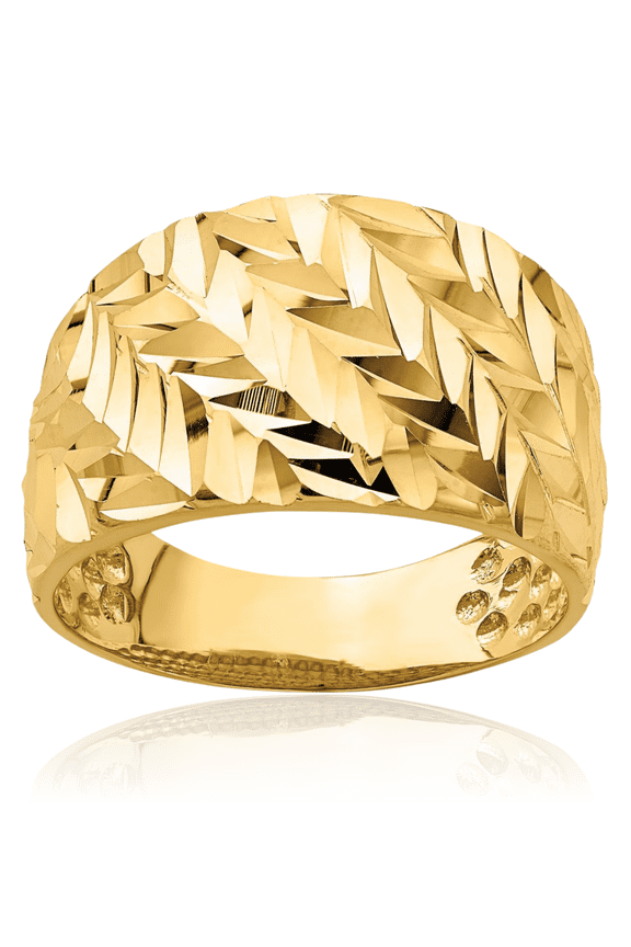 14K Solid Yellow Gold Arrow Slash Chunky Dome Statement Ring