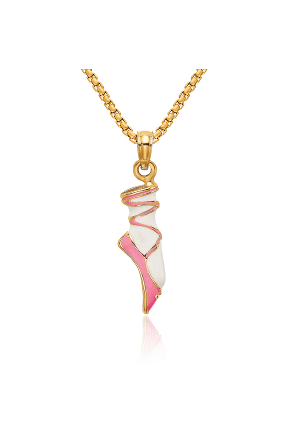 14K Solid Yellow Gold Ballet Slippers Necklace Ballerina Pointe Shoe Charm Dancer Pendant