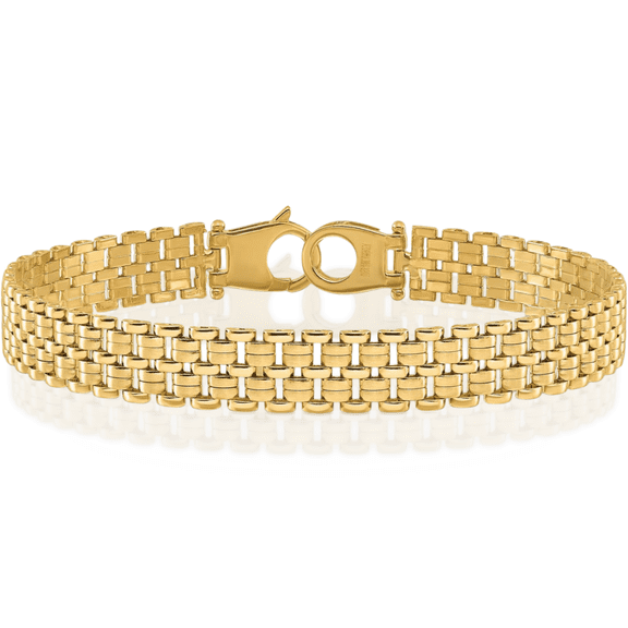 14K Solid Yellow Gold Basket Weave Chain Bracelet