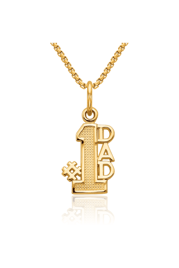 14K Solid Yellow Gold Best Dad Necklace Chain Pendant Charm
