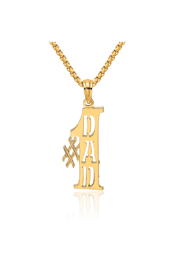 14K Solid Yellow Gold Best Dad Necklace Chain Pendant Charm