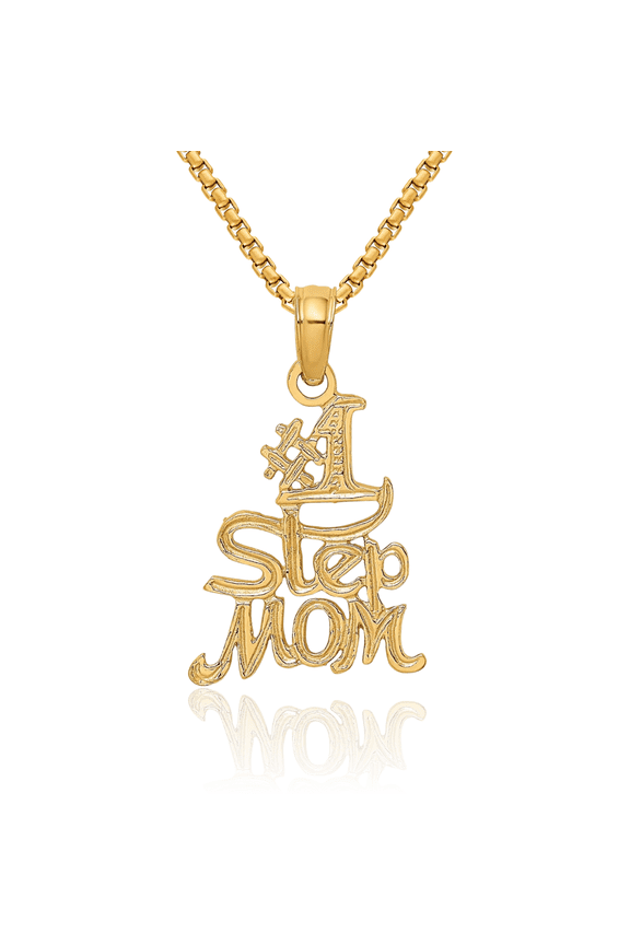 14K Solid Yellow Gold Best Step Mom Necklace Mama Charm Mother Pendant