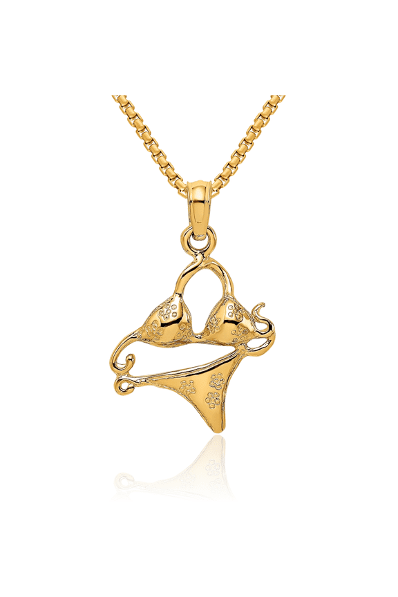 14K Solid Yellow Gold Bikini Bathing Suit Necklace Chain Pendant Charm
