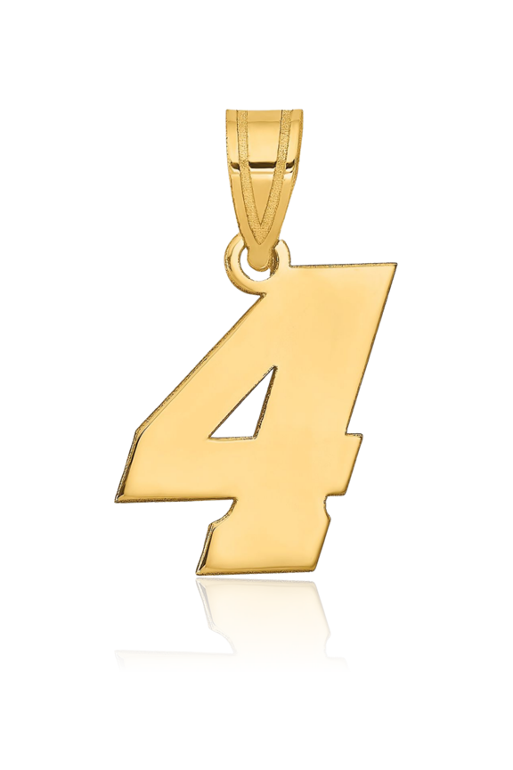 14K Solid Yellow Gold Small Number 4 Pendant Necklace - 16.64mm 5/8 inch - Polished Women's