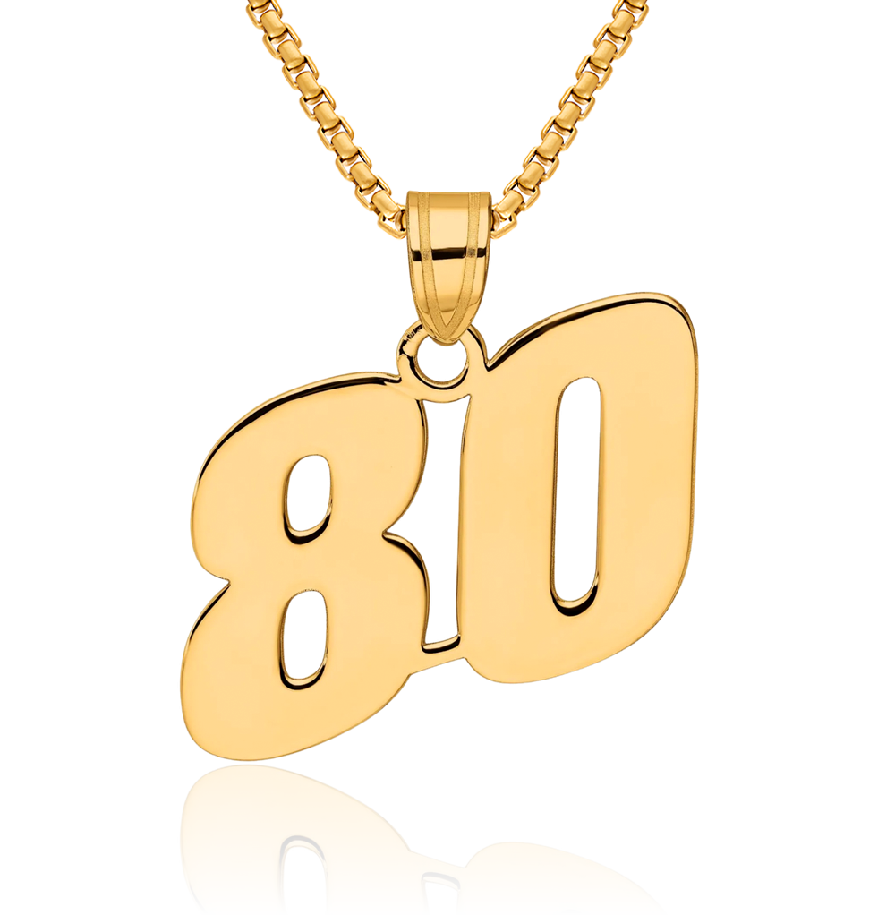 14K Solid Yellow Gold Block Number 80 Necklace Chain Pendant Charm ...