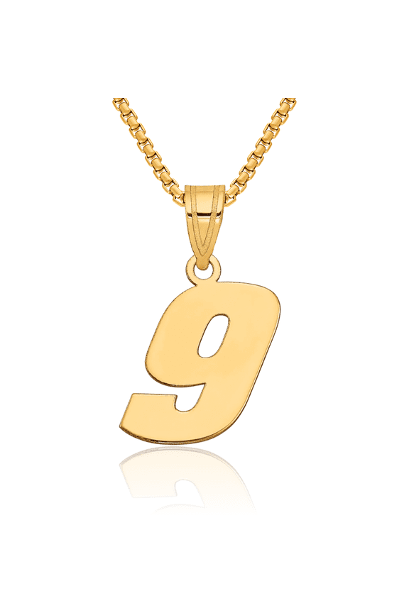 14K Solid Yellow Gold Block Number 9 Necklace Chain Pendant Charm