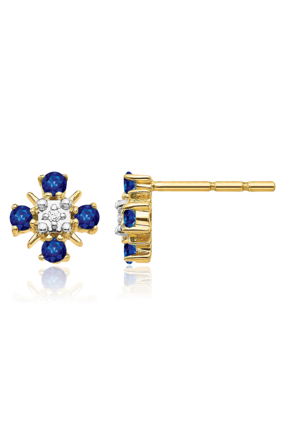 14K Solid Yellow Gold 0.33 carat Blue Sapphire Diamond Accent Large Cluster Stud Earrings - 7mm 1/4 inch - Round Cut, Natural, Friction Back Women's