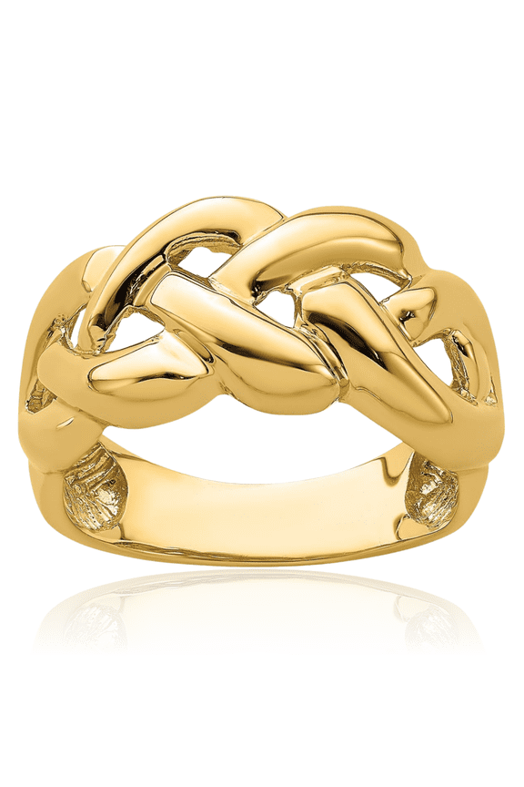 14K Solid Yellow Gold Braided Chunky Dome Statement Ring