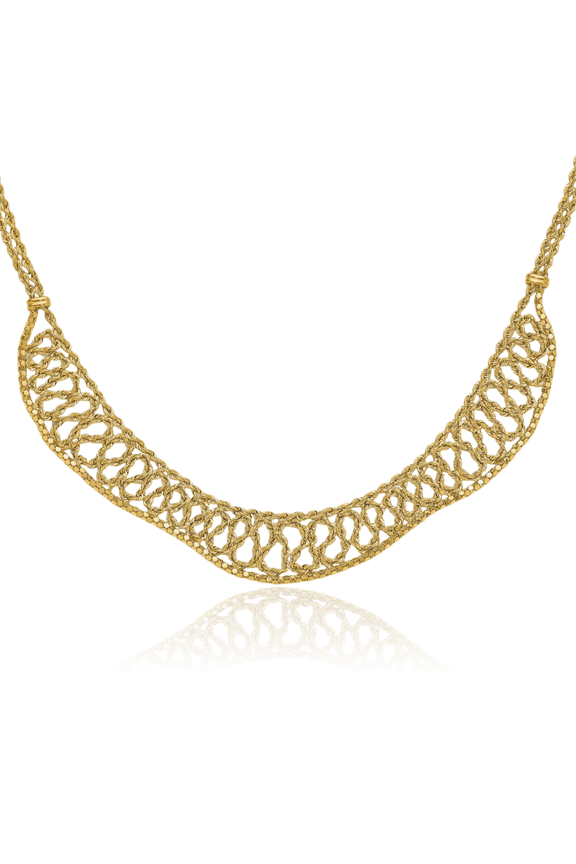 14K Solid Yellow Gold Braided Rope Chain Front Drape Necklace