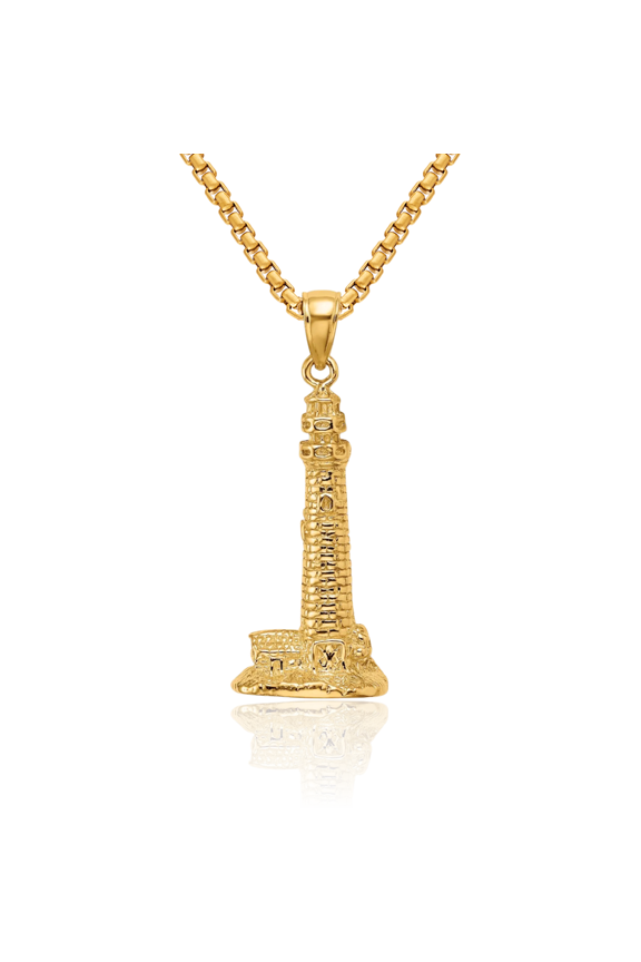 14K Solid Yellow Gold Cape Nj Lighthouse Necklace Chain Pendant Charm