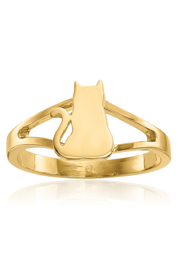 14K Solid Yellow Gold Cat Ring