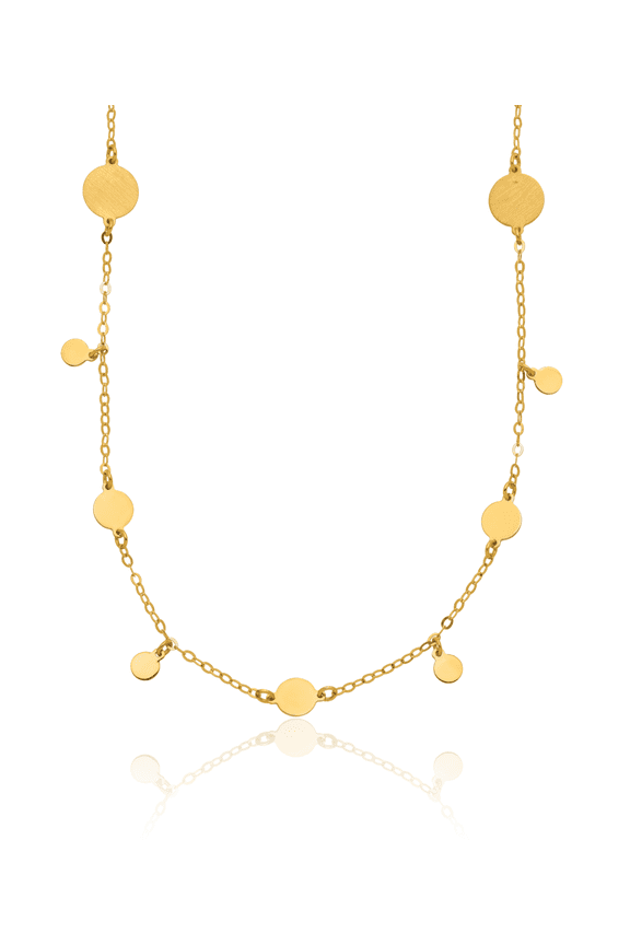 14K Solid Yellow Gold Circle Round Geometric Discs Necklace Chain
