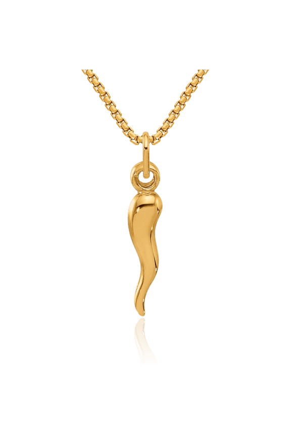 14K Solid Yellow Gold Cornicello Italian Horn Necklace Lucky Protection Amulet Pendant Chilli Pepper Charm