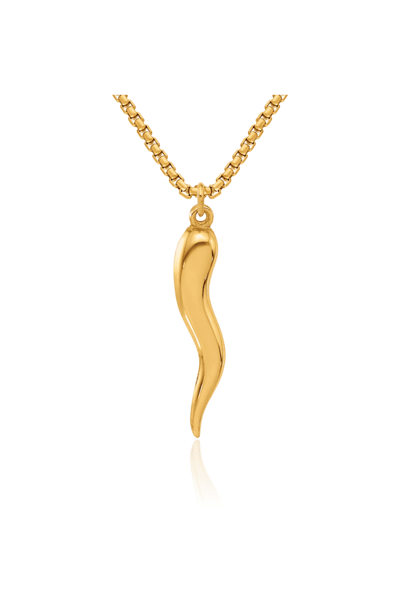 14K Solid Yellow Gold Cornicello Italian Horn Necklace Lucky Protection Amulet Pendant Chilli Pepper Charm