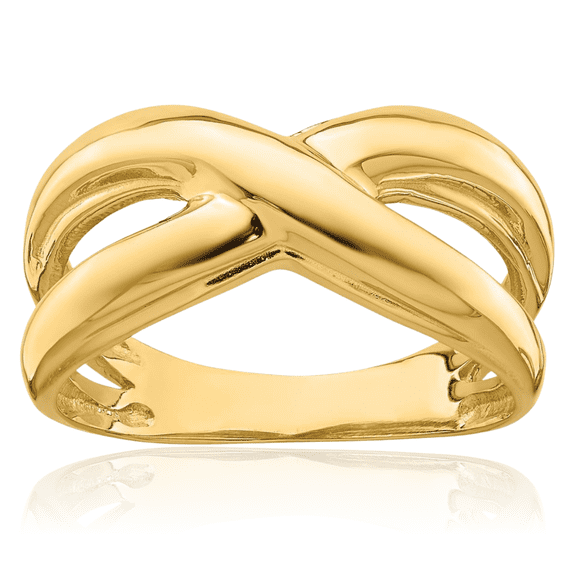 14K Solid Yellow Gold Crisscross Chunky Dome Woven Band Twisted Statement Ring