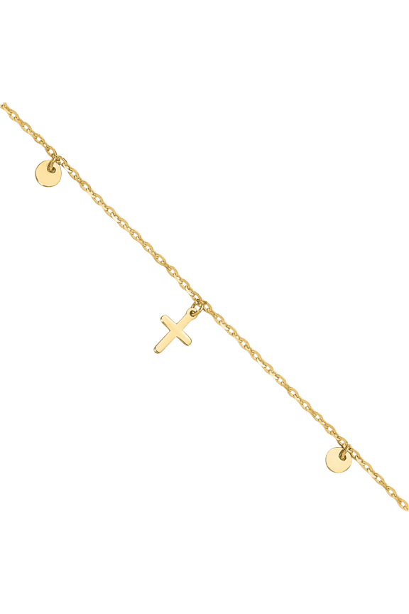14K Solid Yellow Gold Crosses Anklet Religious Summer Beach Foot Ankle Bracelet