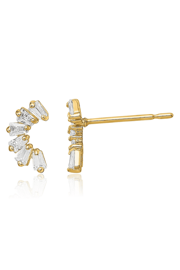 14K Solid Yellow Gold Cubic Zirconia CZ Arch Stud Earrings