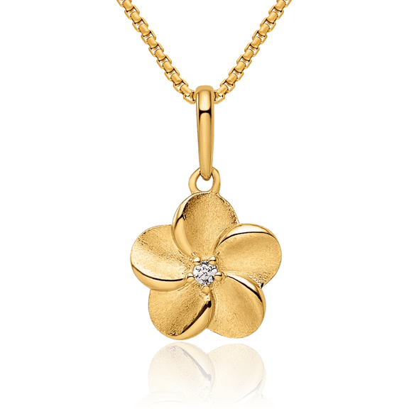 14K Solid Yellow Gold Cubic Zirconia CZ Flower Necklace Chain Pendant Charm