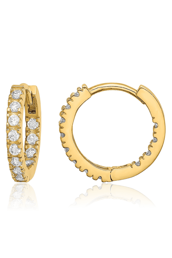 14K Solid Yellow Gold Cubic Zirconia CZ Huggie Mini Small Hoop Earrings