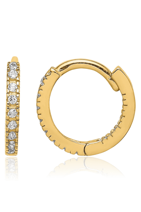 14K Solid Yellow Gold Cubic Zirconia CZ Huggie Mini Small Hoop Earrings