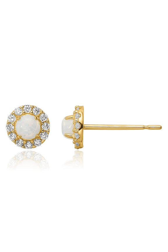 14K Solid Yellow Gold Cubic Zirconia CZ Lab Opal Stud Earrings