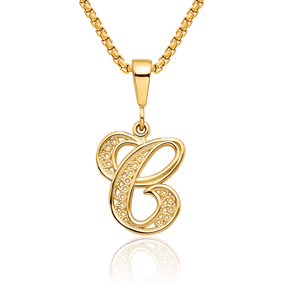 14K Solid Yellow Gold Dainty Letter C Initial Name Monogram Necklace ...