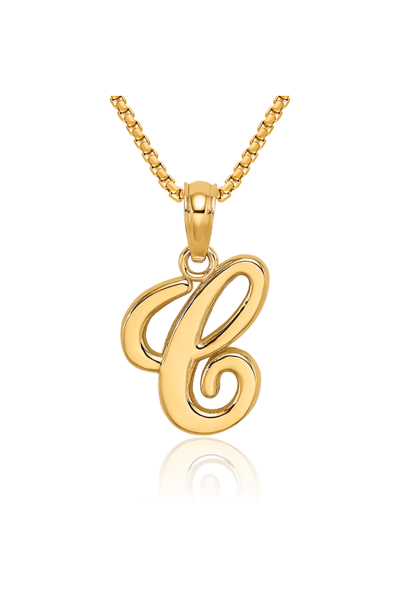 14K Solid Yellow Gold Dainty Letter C Initial Name Monogram Necklace Chain Pendant Charm